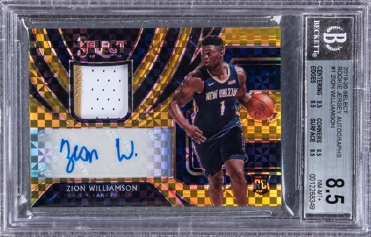 2019-20 Panini Select Rookie Jersey Autographs #1 Zion Williamson Signed Patch Rookie Card (#08/10) - BGS NM-MT+ 8.5/BGS 10